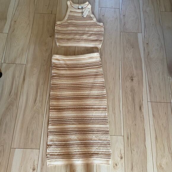 Rachel Zoe Two Piece Matching Summer Set Crochet Knit Tank & Midi Skirt Sz L NWT - Picture 1 of 6